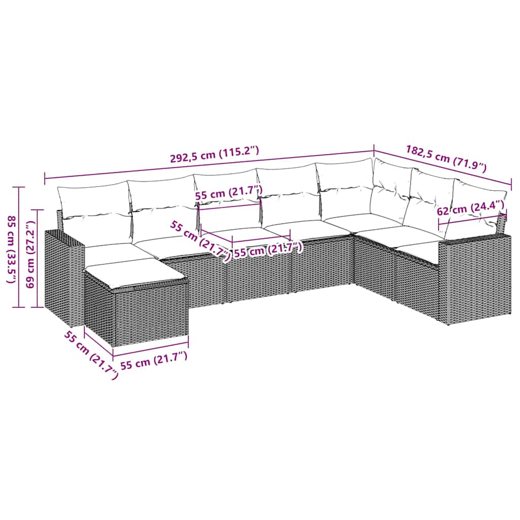 Thumbnail - vidaXL 8-tlg. Garten-Sofagarnitur mit Kissen Braun Poly Rattan