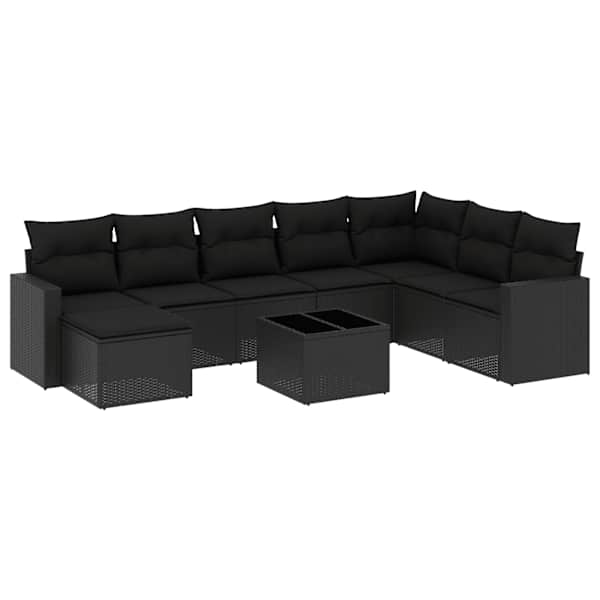 vidaXL 9-osaline aiadiivani komplekt patjadega, must, pol&uuml;rotang