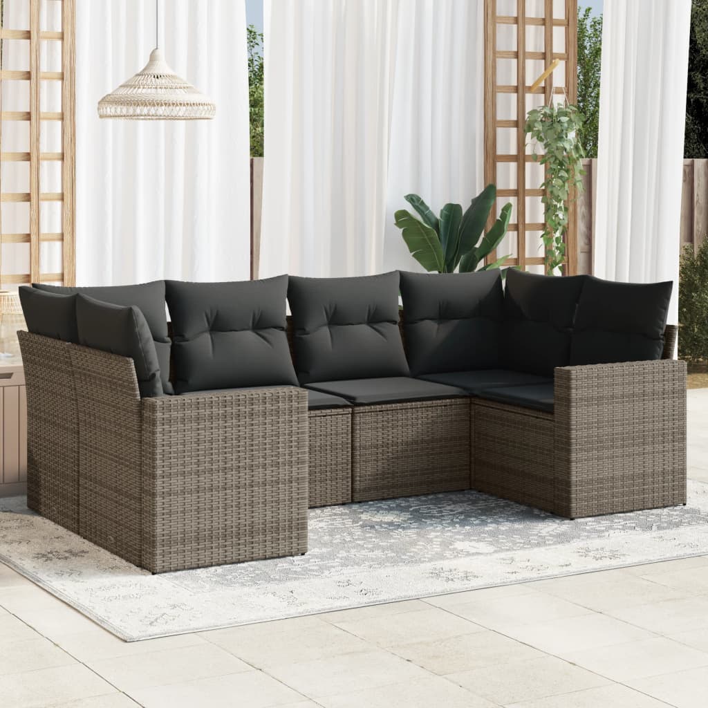 vidaXL 6-tlg. Garten-Sofagarnitur mit Kissen Grau Poly Rattan