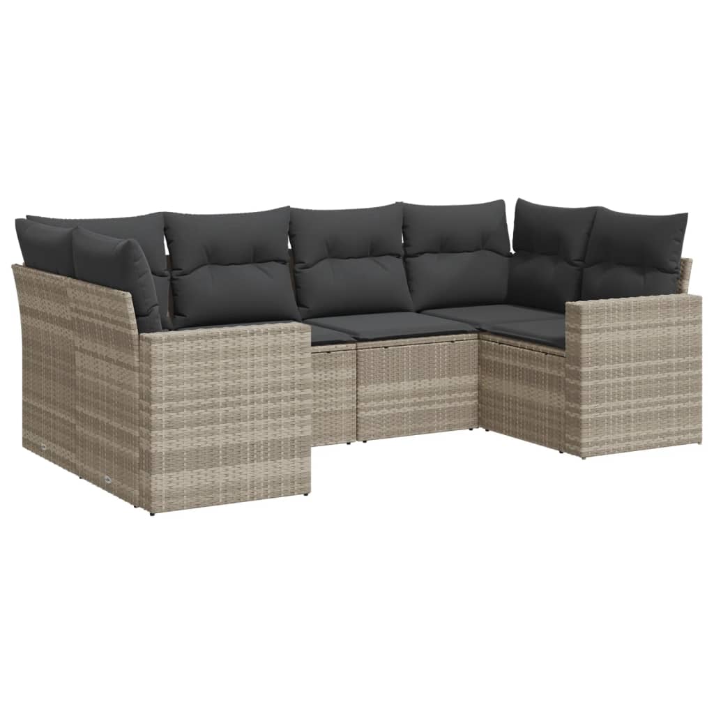 Thumbnail - vidaXL 6-tlg. Garten-Sofagarnitur mit Kissen Hellgrau Poly Rattan