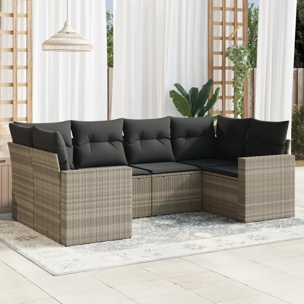 vidaXL 6-tlg. Garten-Sofagarnitur mit Kissen Hellgrau Poly Rattan