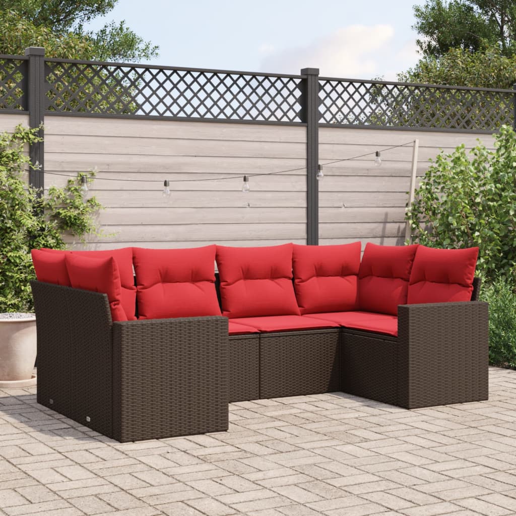 Set de sofás jardín 6 pzas con cojines ratán sintético marrón