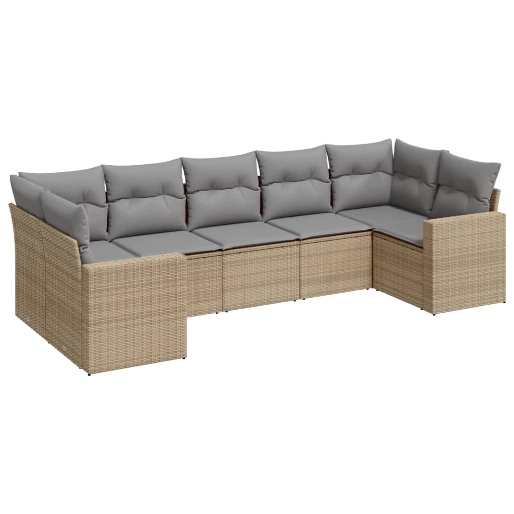 Thumbnail - vidaXL 7-tlg. Garten-Sofagarnitur mit Kissen Beige Poly Rattan