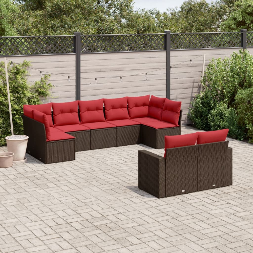 vidaXL Set canapele de grădină cu perne, 9 piese, maro, poliratan