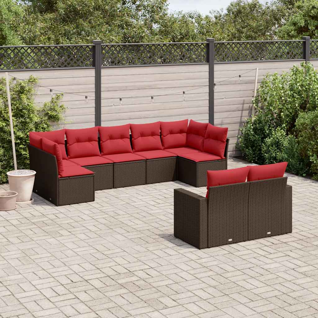 vidaXL Set canapele de grădină cu perne, 9 piese, maro, poliratan