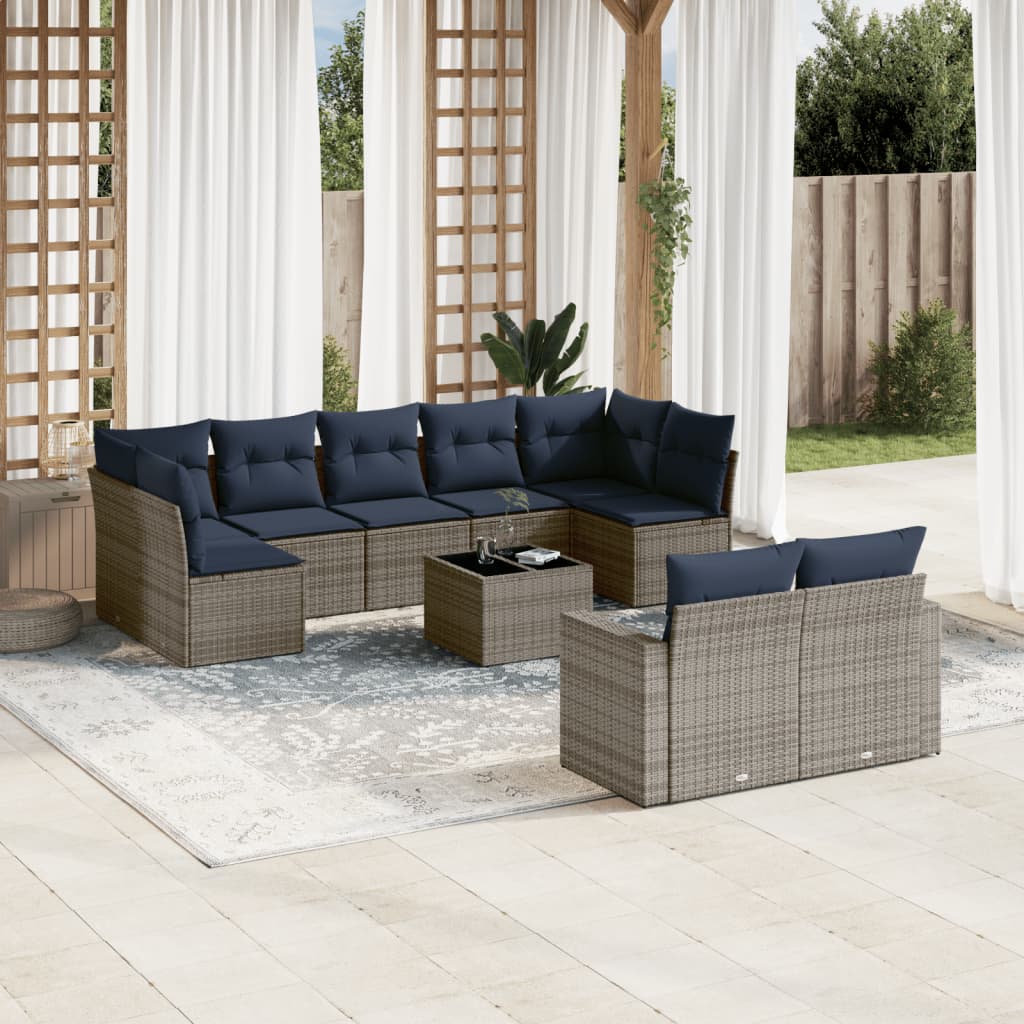 sofasæt til haven 10 dele med hynder polyrattan grå