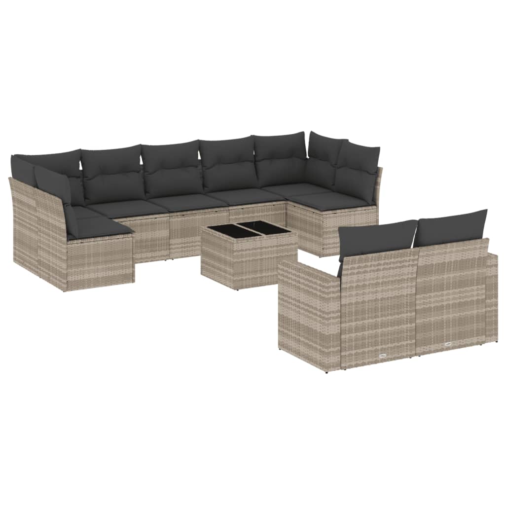 Thumbnail - vidaXL 10-tlg. Garten-Sofagarnitur mit Kissen Hellgrau Poly Rattan