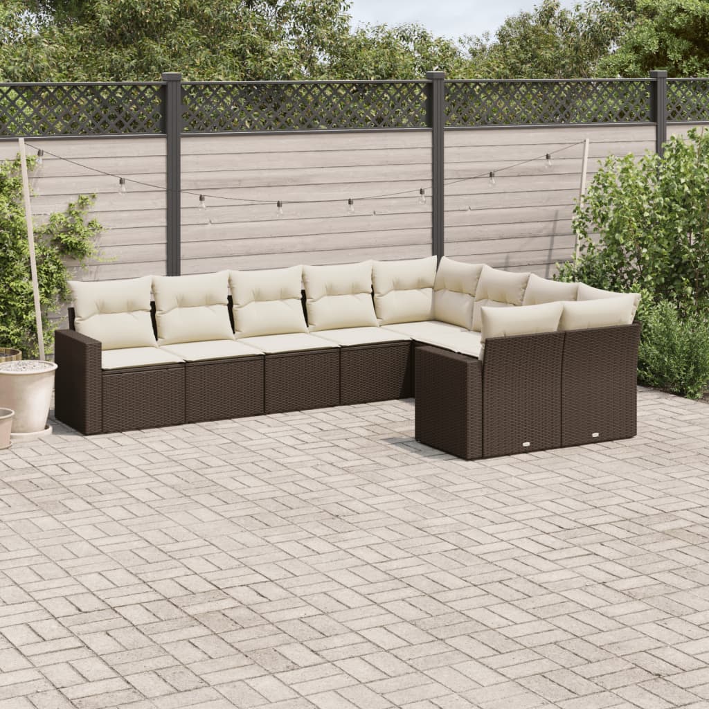 vidaXL 9-tlg. Garten-Sofagarnitur mit Kissen Braun Poly Rattan