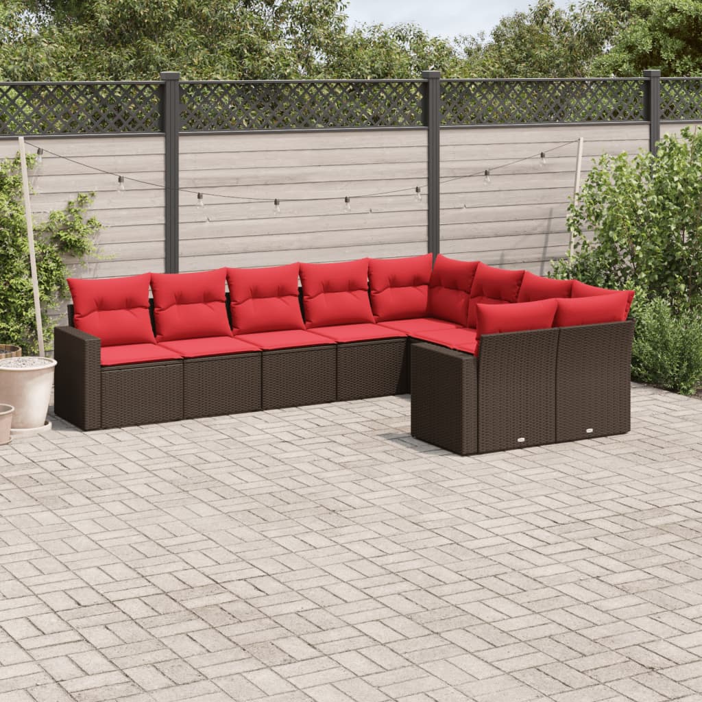 vidaXL Set canapele de grădină cu perne, 9 piese, maro, poliratan