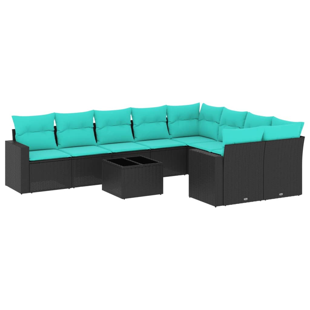 vidaXL Set canapele de grădină cu perne, 10 piese, negru, poliratan