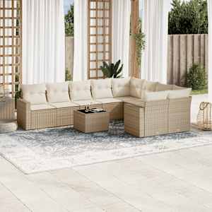 Vrtna sedežna garnitura 10-delna z blazinami bež poli ratan