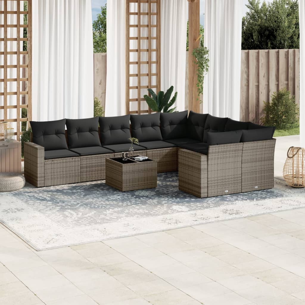 vidaXL Set mobilier de grădină cu perne, 10 piese, gri, poliratan