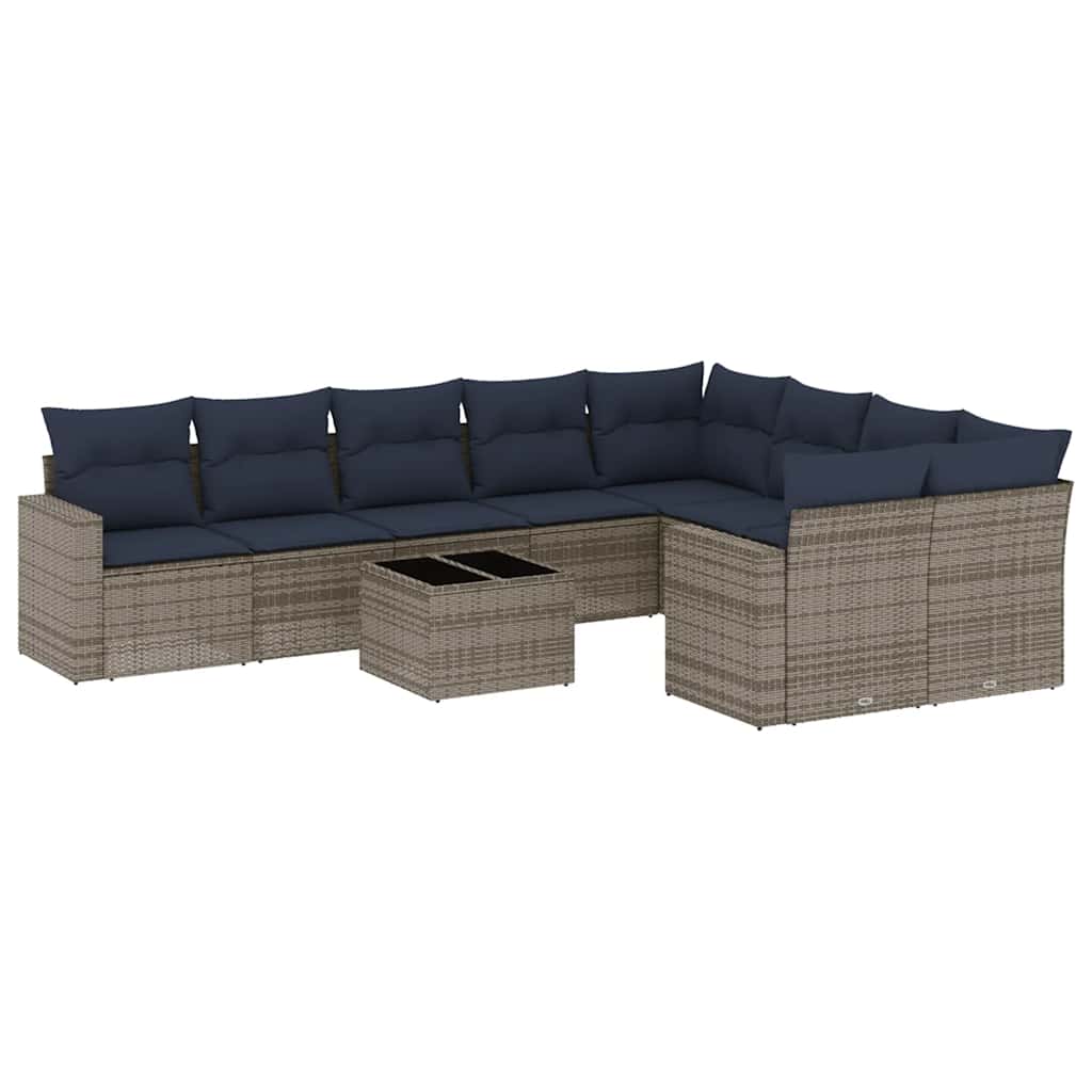 Thumbnail - vidaXL 10-tlg. Garten-Sofagarnitur mit Kissen Grau Poly Rattan