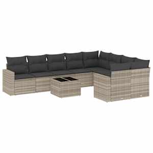 vidaXL 10-osaline aiadiivani komplekt patjadega, helehall, pol&uuml;rotang