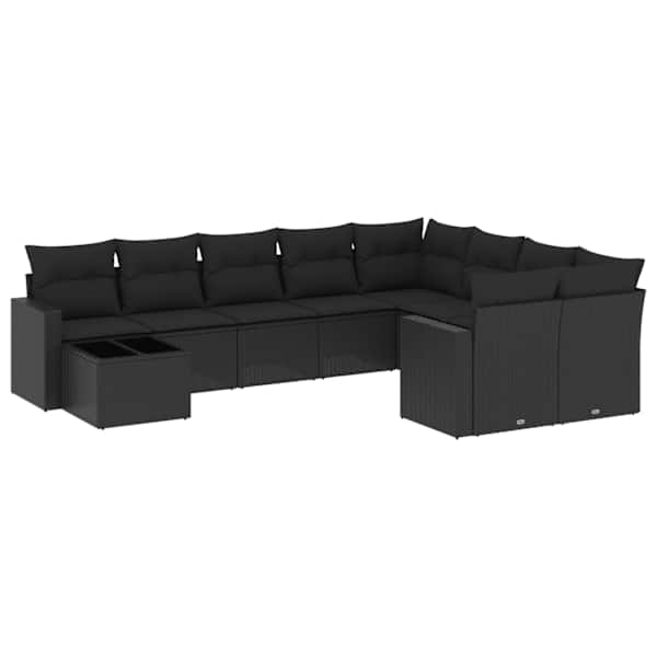 vidaXL 10-osaline aiadiivani komplekt patjadega, must, pol&uuml;rotang
