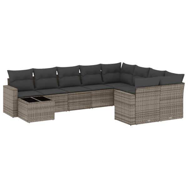 vidaXL 10-osaline aiadiivani komplekt patjadega, hall, pol&uuml;rotang