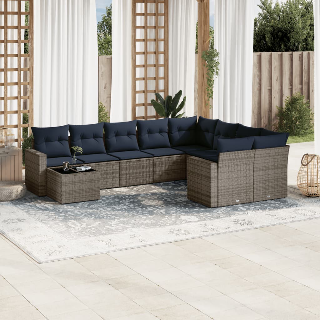 sofasæt til haven 10 dele med hynder polyrattan grå