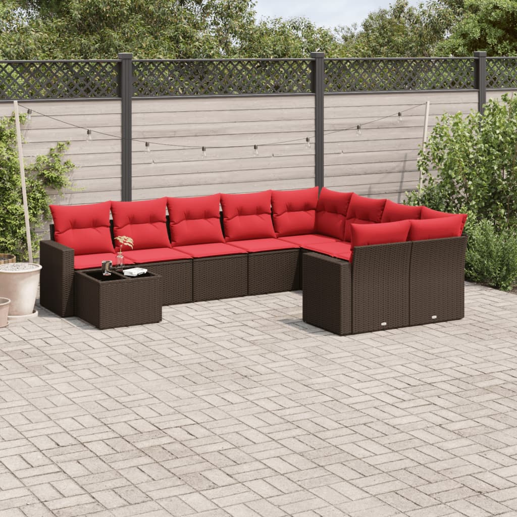 sofasæt til haven 10 dele med hynder polyrattan brun