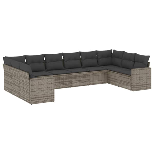 vidaXL 10-osaline aiadiivani komplekt patjadega, hall, pol&uuml;rotang