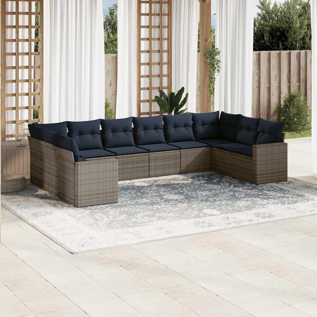 vidaXL Set canapele de grădină cu perne, 10 piese, gri, poliratan