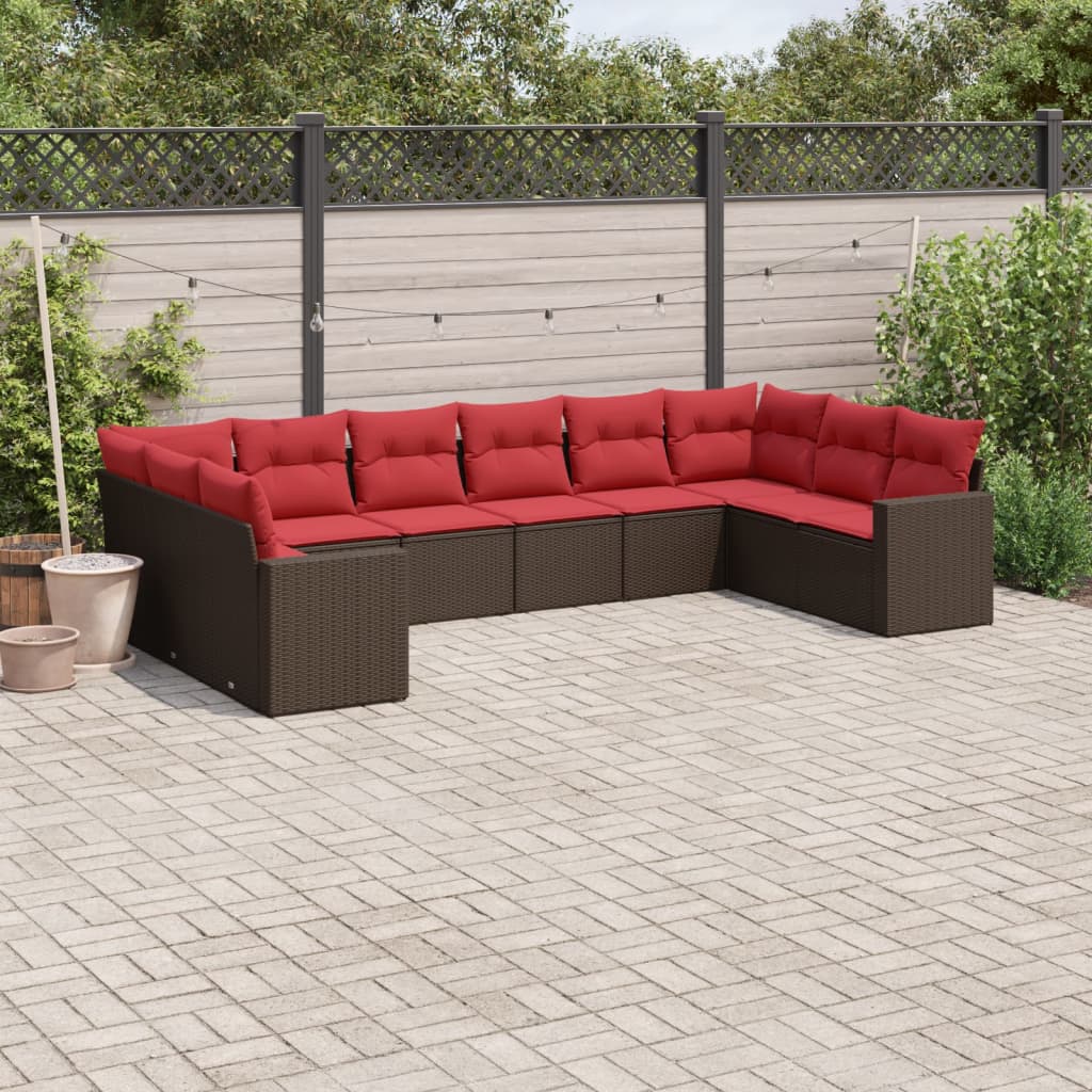 vidaXL Set canapele de grădină cu perne, 10 piese, maro, poliratan
