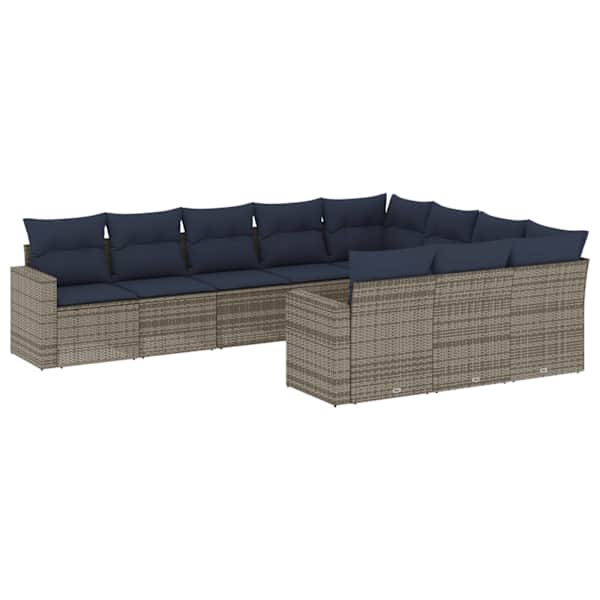 vidaXL 10-osaline aiadiivani komplekt patjadega, hall, pol&uuml;rotang