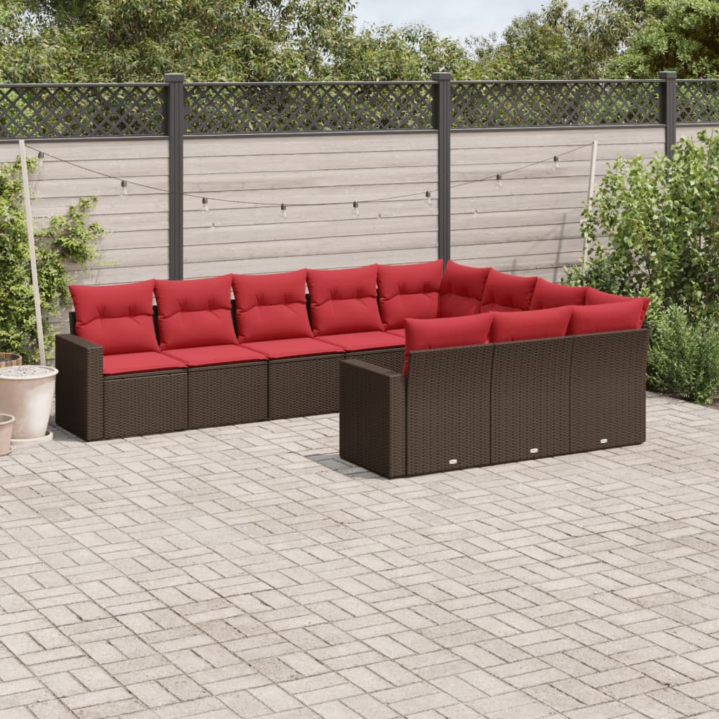 vidaXL Set canapele de grădină cu perne, 10 piese, maro, poliratan