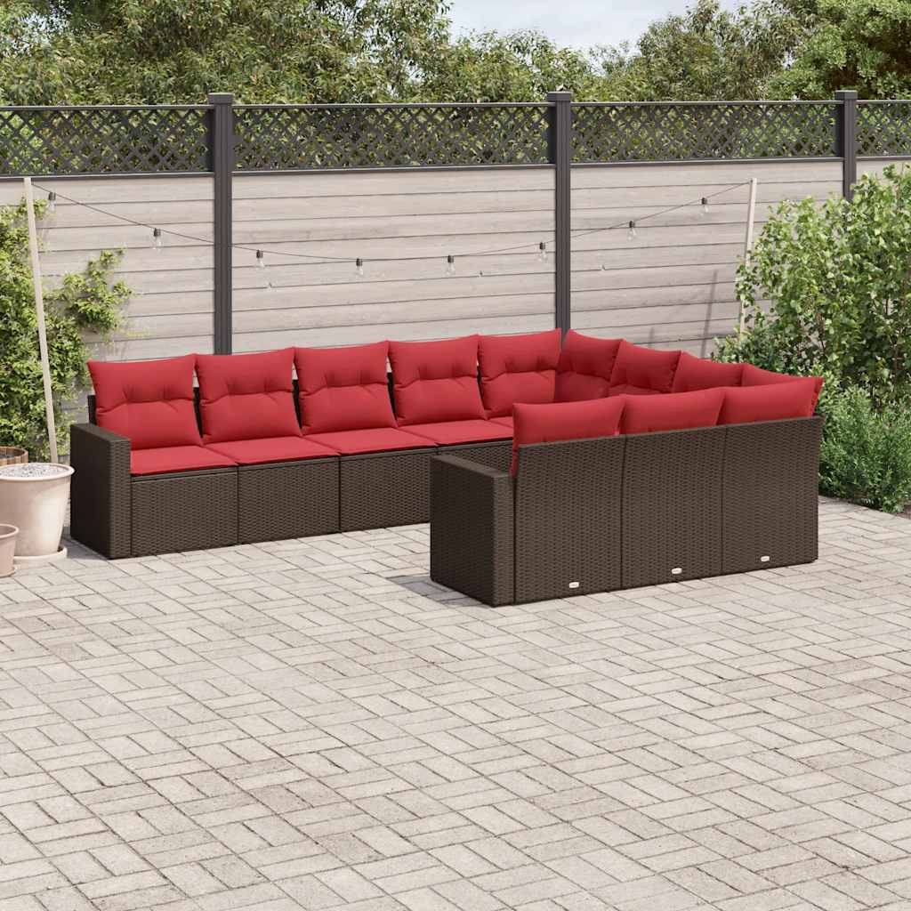vidaXL Set canapele de grădină cu perne, 10 piese, maro, poliratan