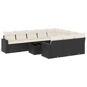 vidaXL 11-osaline aiadiivani komplekt patjadega, must, pol&uuml;rotang
