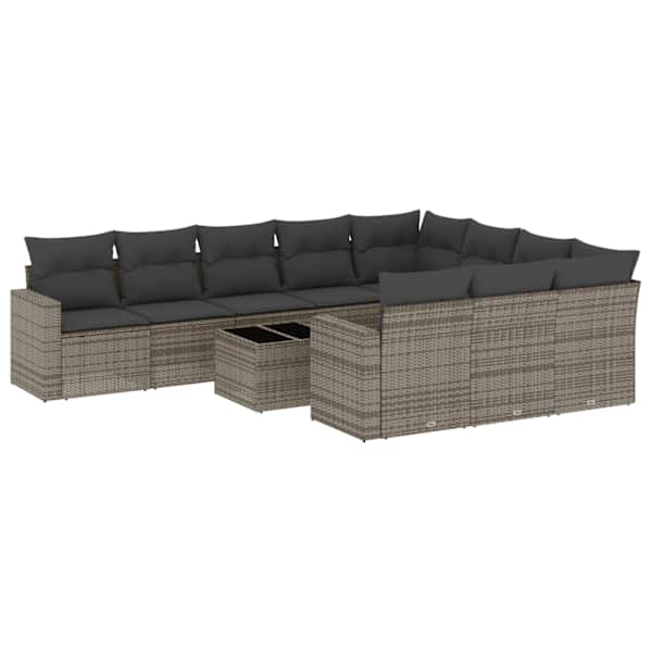 vidaXL 11-osaline aiadiivani komplekt patjadega, hall, pol&uuml;rotang