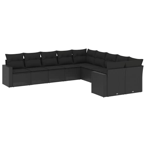 vidaXL 10-osaline aiadiivani komplekt patjadega, must, pol&uuml;rotang