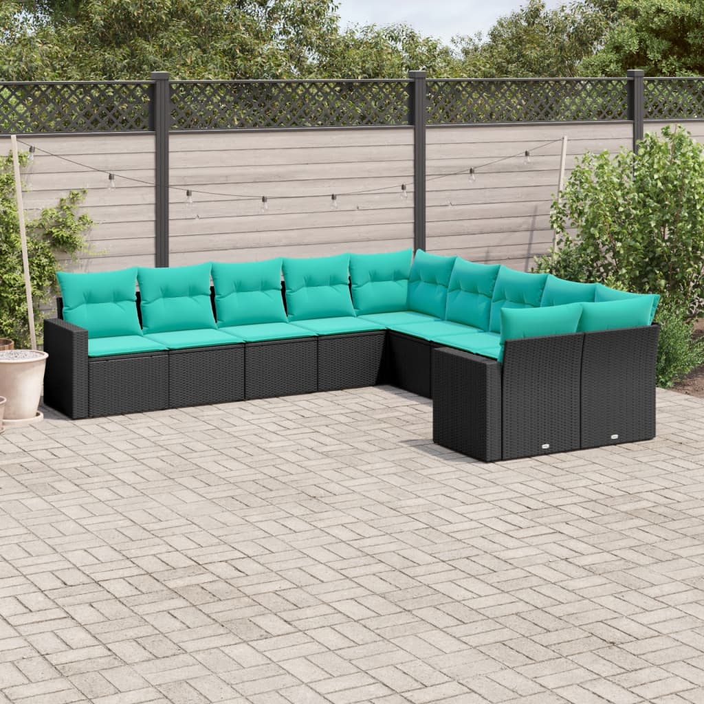 vidaXL Set canapele de grădină cu perne, 10 piese, negru, poliratan