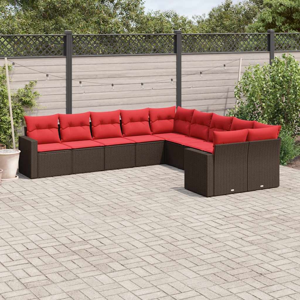 vidaXL Set canapele de grădină cu perne, 10 piese, maro, poliratan