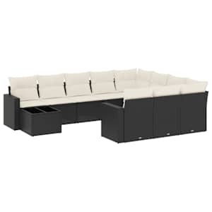 vidaXL 11-osaline aiadiivani komplekt patjadega, must, pol&uuml;rotang