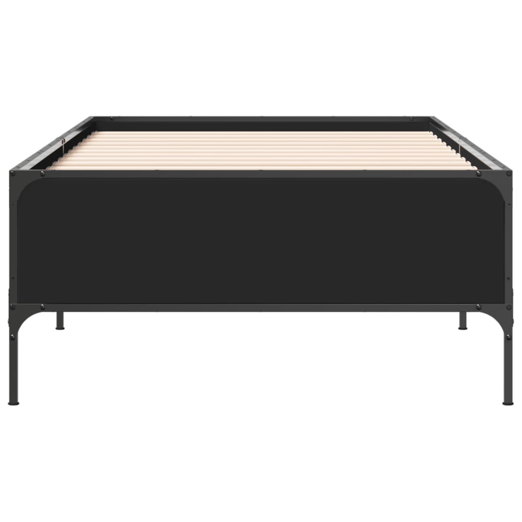 vidaXL Bedframe bewerkt hout en metaal zwart 100x200 cm, foto 4