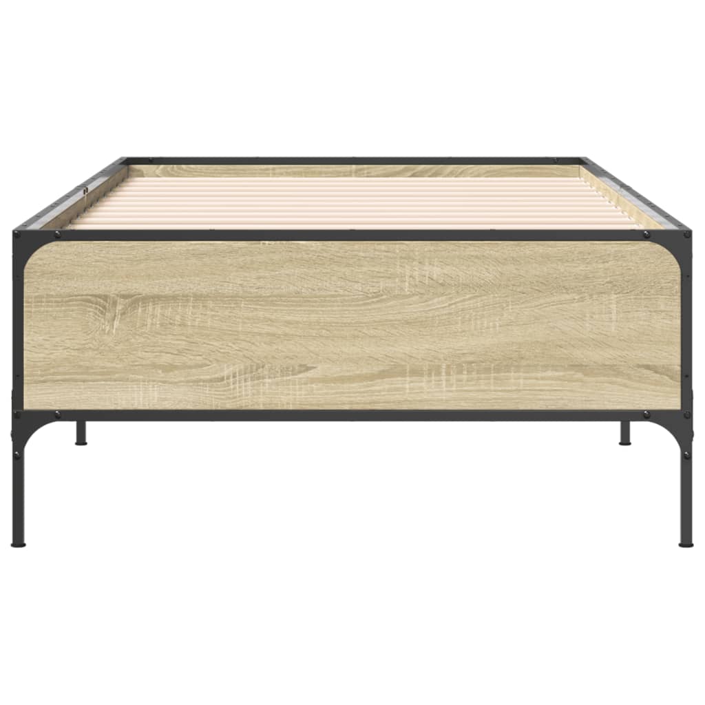 vidaXL Bedframe bewerkt hout en metaal sonoma eikenkleurig 100x200 cm, foto 4