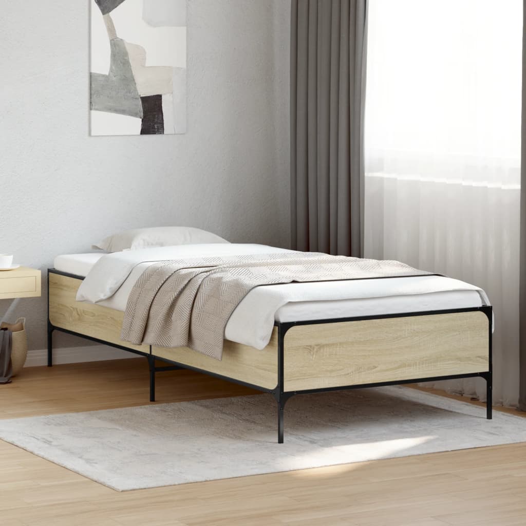 vidaXL sengeramme 100x200 cm konstrueret træ og metal sonoma-eg