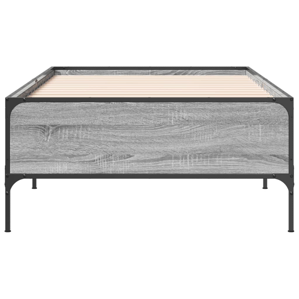 vidaXL Bedframe bewerkt hout en metaal grijs sonoma eiken 100x200 cm, foto 4