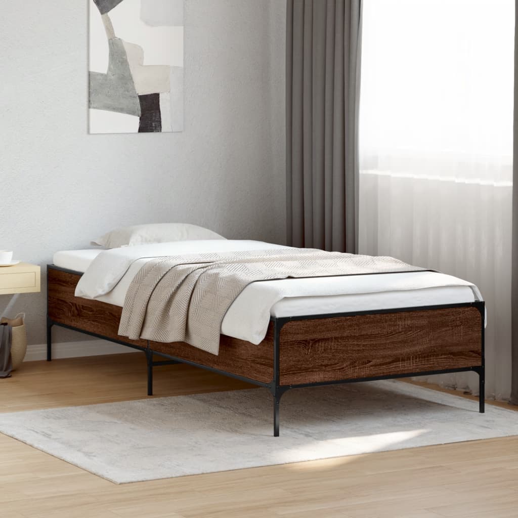 vidaXL sengeramme 100x200 cm konstrueret træ og metal brunt egetræ