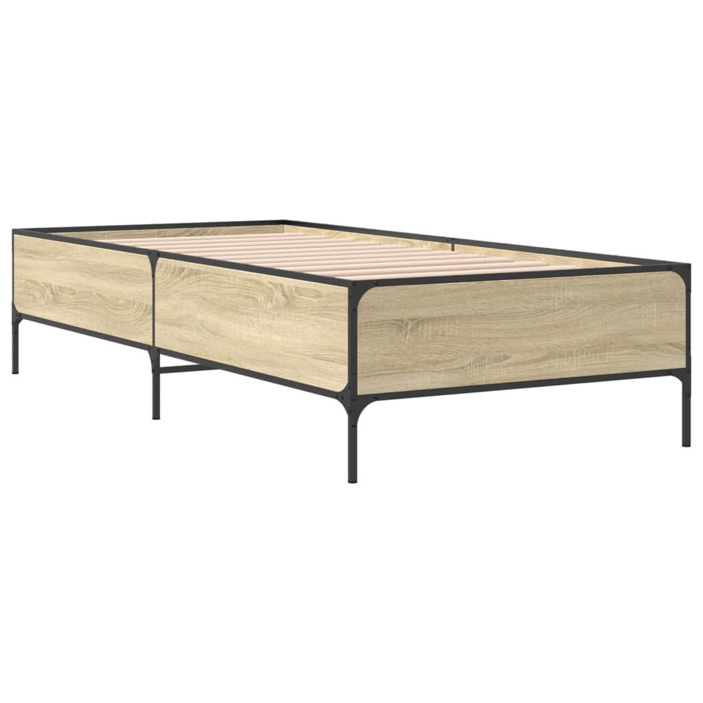 vidaXL Bedframe bewerkt hout en metaal sonoma eikenkleurig 90x200 cm afbeelding