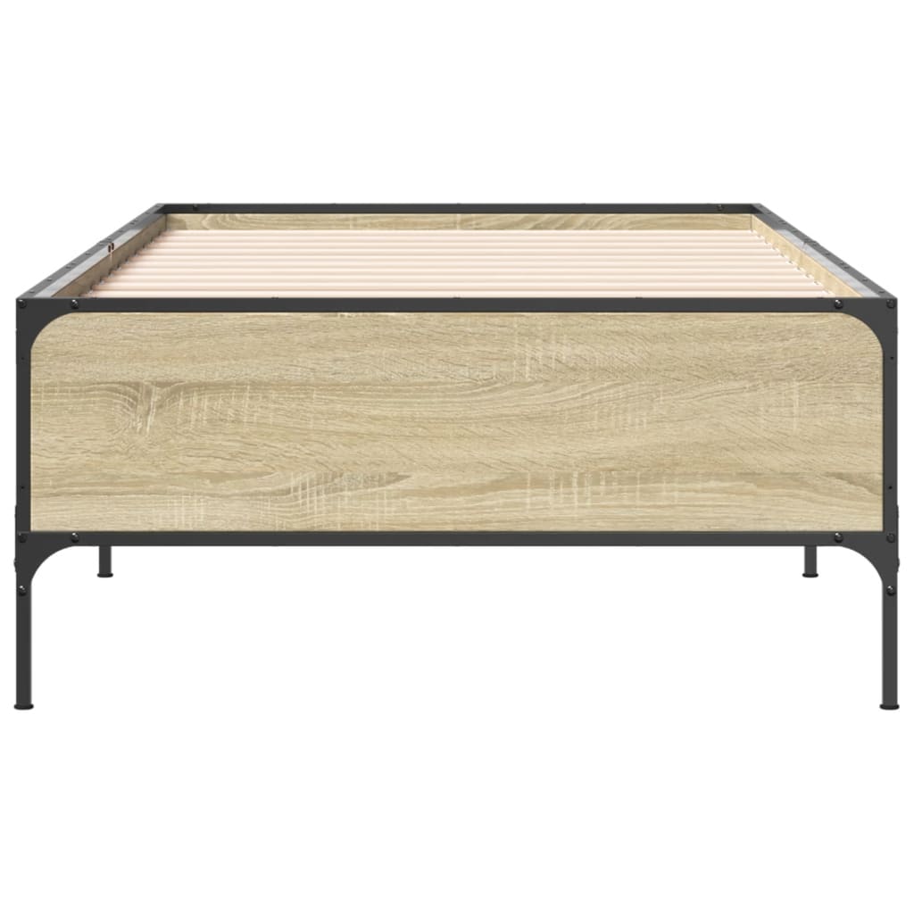 vidaXL Bedframe bewerkt hout en metaal sonoma eikenkleurig 90x200 cm, foto 4