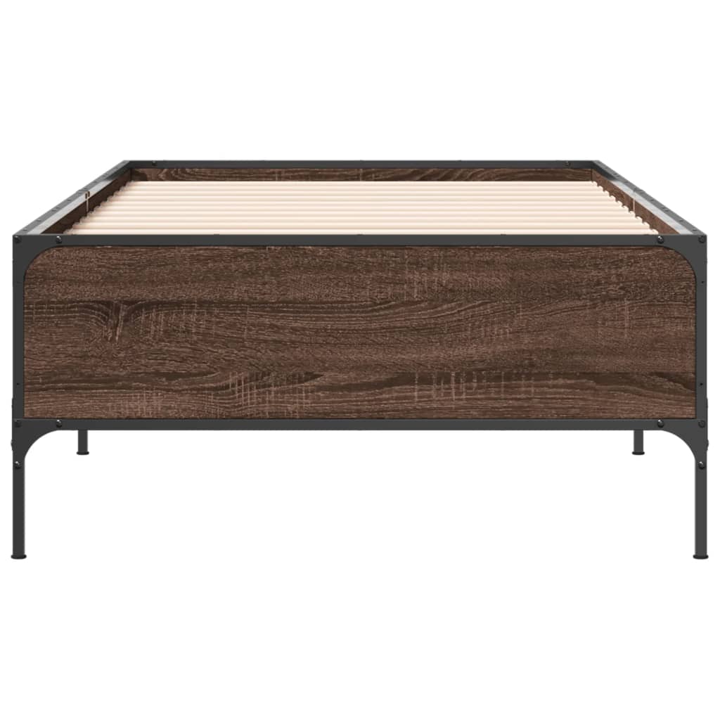 vidaXL Bedframe bewerkt hout en metaal bruin eikenkleurig 90x200 cm, foto 4
