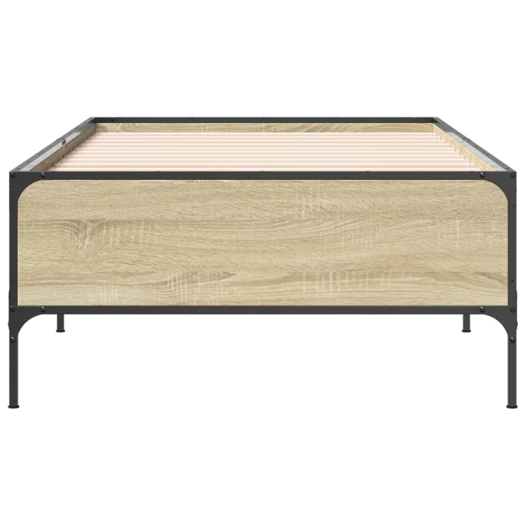 vidaXL Bedframe bewerkt hout en metaal sonoma eikenkleurig 90x190 cm, foto 4