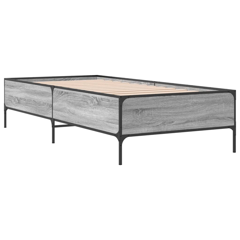vidaXL Bedframe bewerkt hout en metaal grijs sonoma eiken 90x190 cm afbeelding