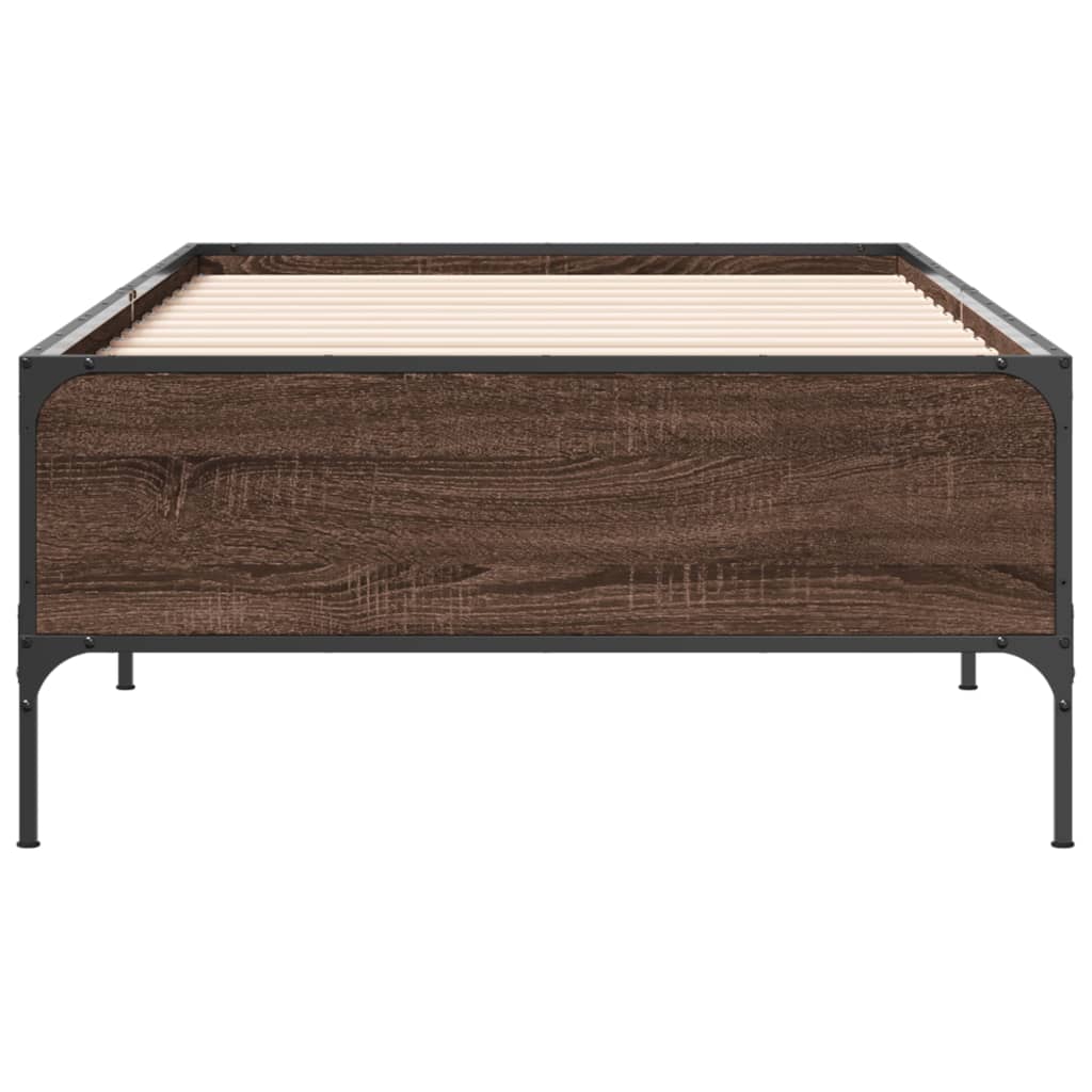vidaXL Bedframe bewerkt hout en metaal bruin eikenkleurig 90x190 cm, foto 4