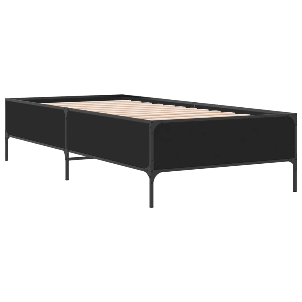 vidaXL Bedframe bewerkt hout en metaal zwart 75x190 cm afbeelding