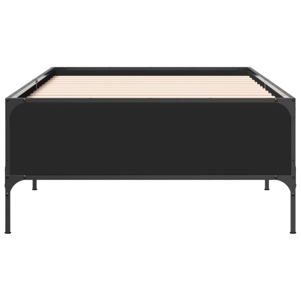 vidaXL Bedframe bewerkt hout en metaal zwart 75x190 cm, foto 4
