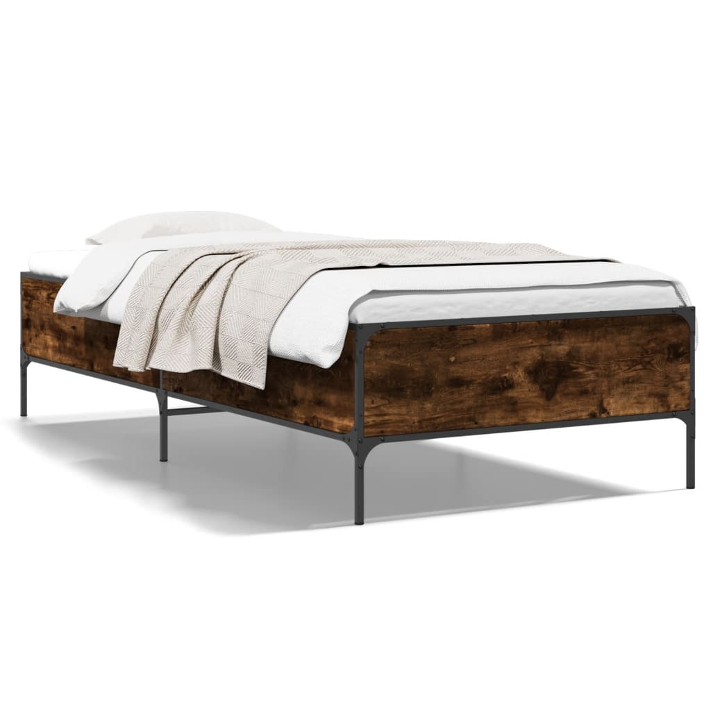 vidaXL Rám postele kouřový dub 75 x 190 cm kompozitní dřevo a kov