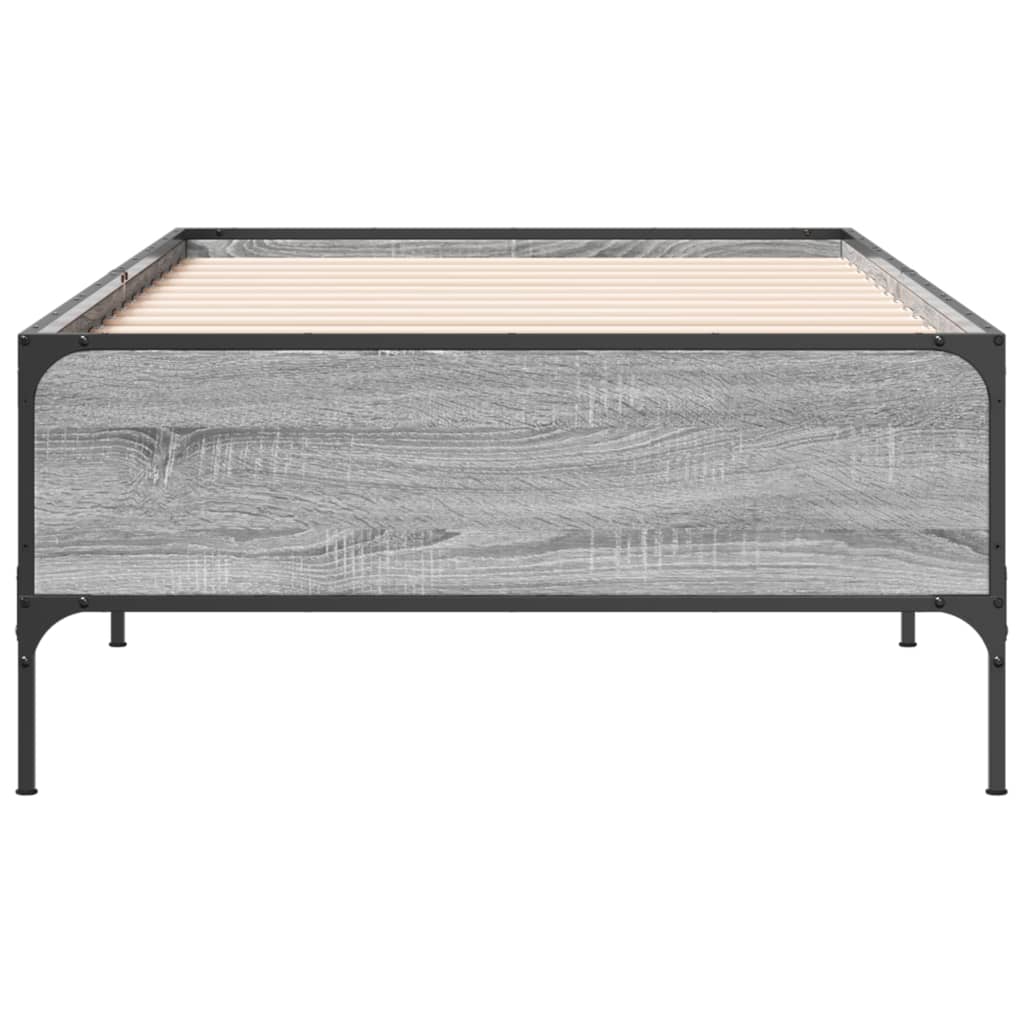 vidaXL Bedframe bewerkt hout en metaal grijs sonoma eiken 75x190 cm, foto 4