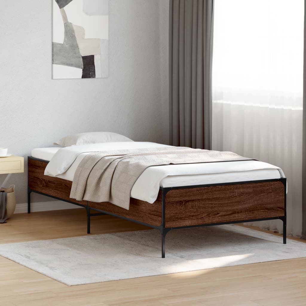 Sengeramme Konstrueret Træ Og Metal Etræsfarve Brun Eg - 44 cm / 75 x 190 cm